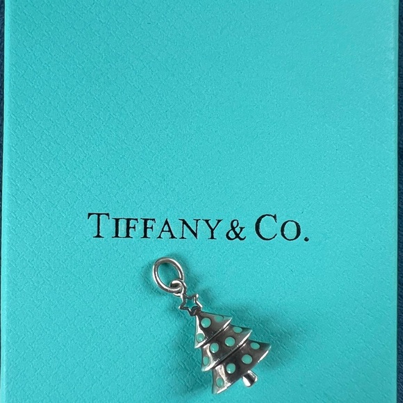 VERY RARE Tiffany & Co. Christmas Tree Blue Enamel Pendant Charm Necklace AG925 - Picture 2 of 7